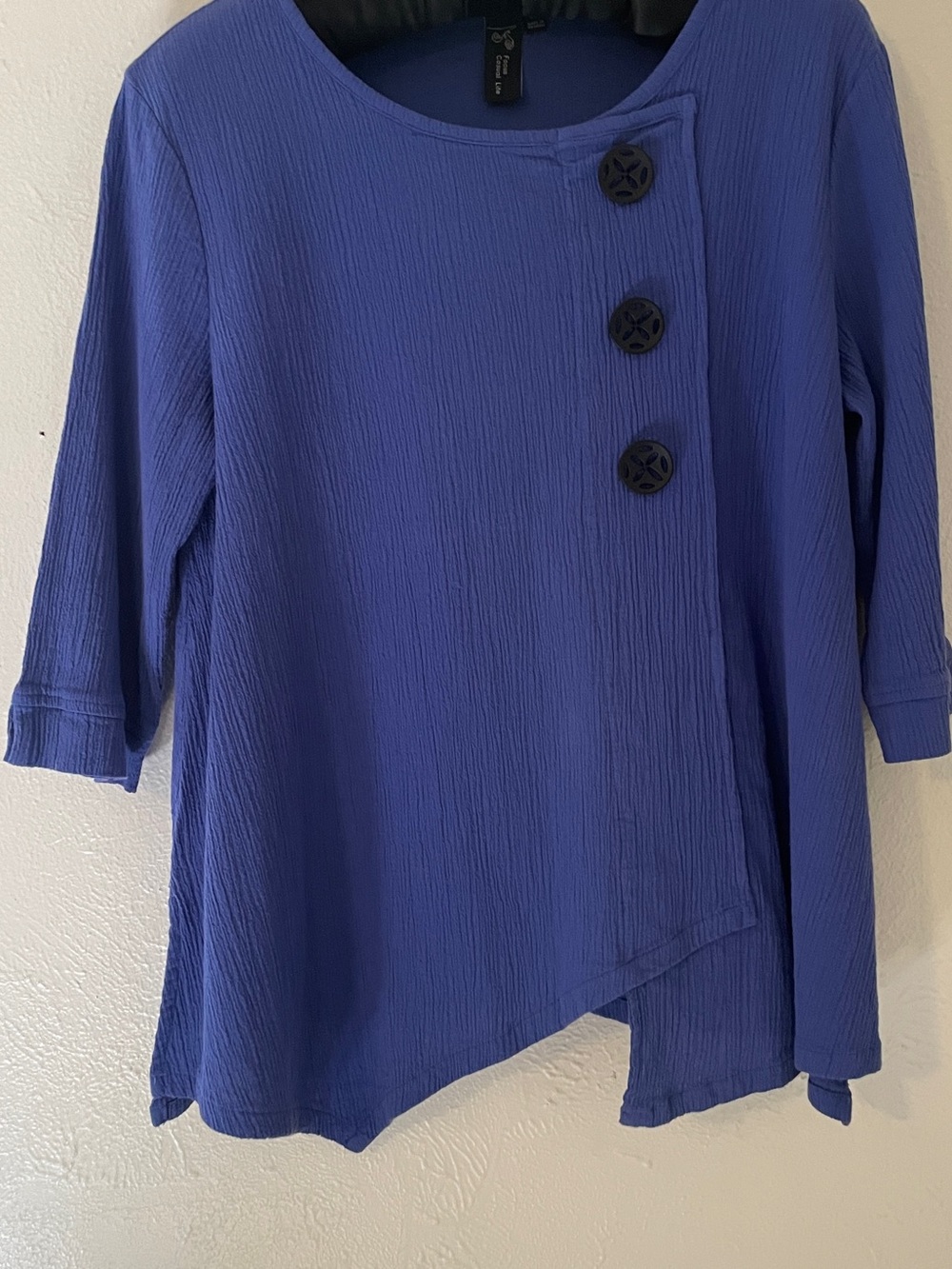 Focus Casual Life Crinkle Gauze Tunic Royal Blue Asymmetrical Hem XS CG102